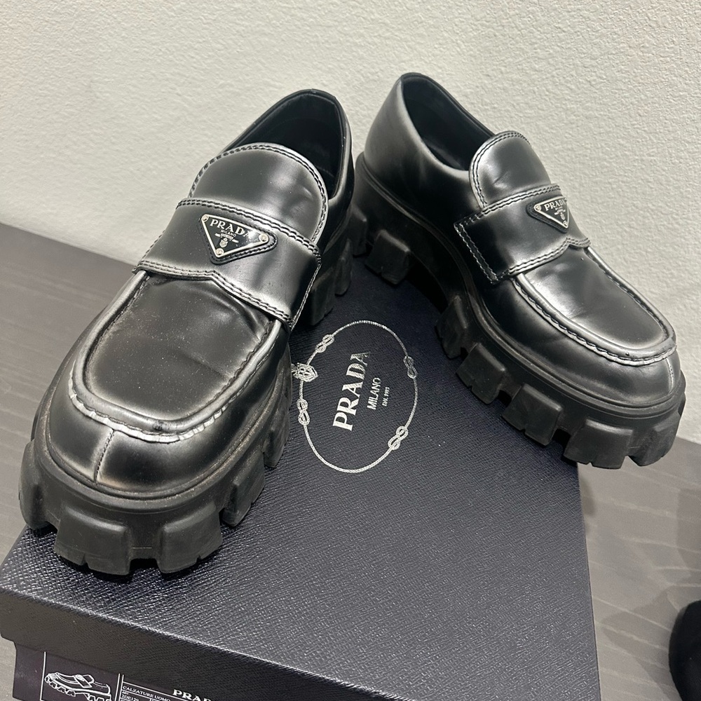 Prada Monolith brushed leather loafers chunky rubber sole Prada sz 9.5/ US 10.5 - Picture 7 of 13